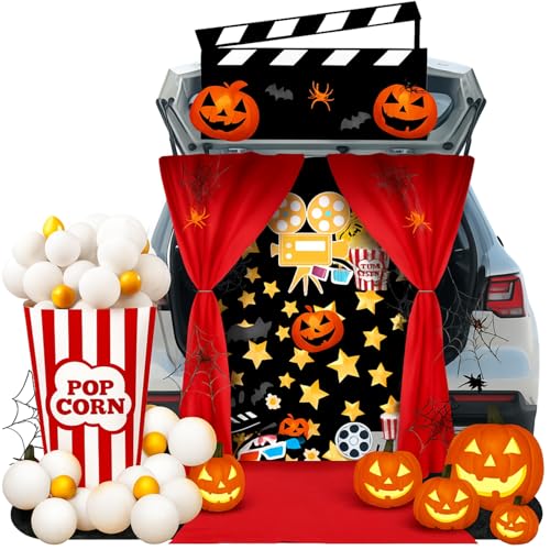Amyhill Halloween-Dekoration für Kofferraum oder Leckereien, Kinohintergrund, roter Teppich, Popcorn-Eimer, Klapperboard, goldweiße Luftballons für Geländewagen, Eingang, Filmnacht, Spukhaus, Outdoor Amyhill Halloween-Dekoration für Kofferraum oder Leckereien, Kinohintergrund, roter Teppich, Popcorn-Eimer, Klapperboard, goldweiße Luftballons für Geländewagen, Eingang, Filmnacht, Spukhaus, Outdoor von Amyhill