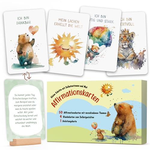 55 Affirmationskarten für Kinder mit Ständer - Motivationskarten zur Stärkung des Selbstbewusstseins und Förderung der Resilienz, Ideal für Eltern-Kind-Zeit, Geeignet für Jungen und Mädchen (WAC-AI) 55 Affirmationskarten für Kinder mit Ständer - Motivationskarten zur Stärkung des Selbstbewusstseins und Förderung der Resilienz, Ideal für Eltern-Kind-Zeit, Geeignet für Jungen und Mädchen (WAC-AI) von AmzLinkal