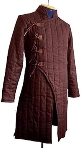 AnNafi® Mittelalterlicher dick gepolsterter Gambeson-Mantel, Aketon, volle Ärmel, braunes Gambeson-Kostüm, Theater-Kostüm, Kleid SCA, Braun, 3XL von AnNafi