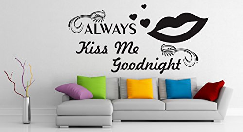 Vinyl-Wandaufkleber, Zitat "Always Kiss Me Goodnight", romantischer Liebstext, Kunst-Dekor, Heimaufkleber, abnehmbares DIY-Wandbild + zufälliges Aufkleber-Geschenk, 160 x 72 cm Vinyl-Wandaufkleber, Zitat "Always Kiss Me Goodnight", romantischer Liebstext, Kunst-Dekor, Heimaufkleber, abnehmbares DIY-Wandbild + zufälliges Aufkleber-Geschenk, 160 x 72 cm von AnOL