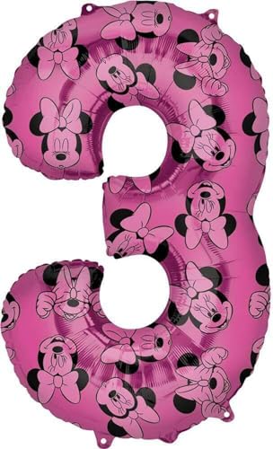 1 Folienballon Minnie 3 Geburtstag Zahlenballon 3 ca. 86 cm pink schwarz ungefüllt Ballongas geeignet von Anagram