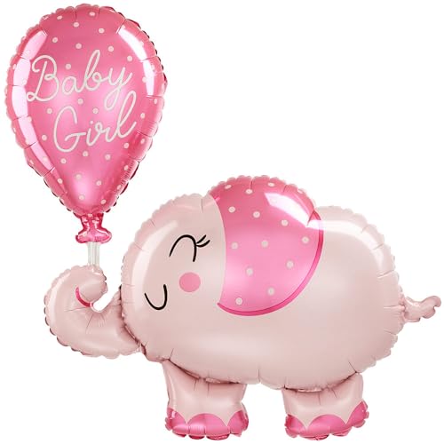 Anagram Folienballon * ELEFANT ROSA BABY GIRL * als Deko und Geschenk zur Geburt eines Babys | Größe: 73x78cm | für Luft und Helium | Ballon Baby Mädchen Luftballon Party Dekoration von Anagram