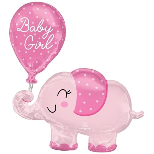 Anagram Folienballon * ELEFANT ROSA BABY GIRL * als Deko und Geschenk zur Geburt eines Babys | Größe: 73x78cm | für Luft und Helium | Ballon Baby Mädchen Luftballon Party Dekoration von Anagram