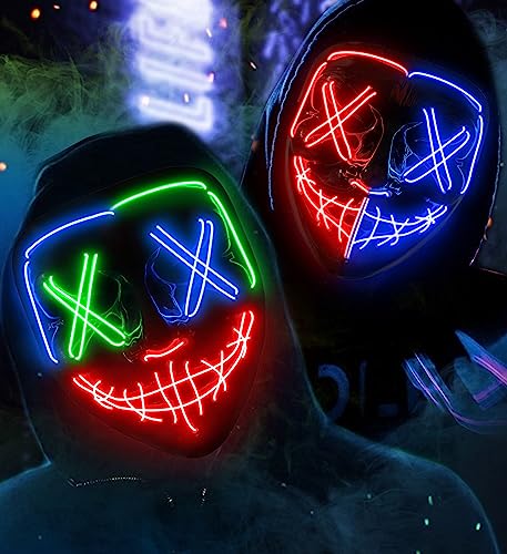 AnanBros Halloween Maske, LED Maske im Dunkeln Leuchtend, 3 Beleuchtungsmodi für Kostümspiele Cosplays Feste und Partys (2 Stück (Gemischte Farben)) von AnanBros