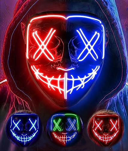 AnanBros Halloween Maske, LED Maske im Dunkeln Leuchtend, Halloween Maske 3 Beleuchtungsmodi für Kostümspiele Cosplays Feste und Partys-Blau & Rot AnanBros Halloween Maske, LED Maske im Dunkeln Leuchtend, Halloween Maske 3 Beleuchtungsmodi für Kostümspiele Cosplays Feste und Partys-Blau & Rot von AnanBros