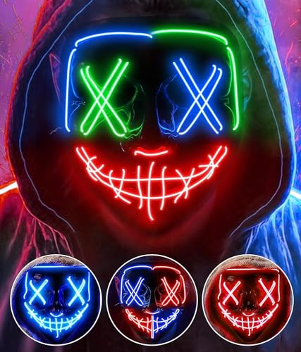AnanBros Halloween Maske, LED Maske im Dunkeln Leuchtend, Halloween Maske 3 Beleuchtungsmodi für Kostümspiele Cosplays Feste und Partys-Rot-Blau-Grün Gemischt von AnanBros