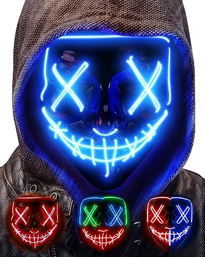 AnanBros Halloween Maske, LED Purge Maske im Dunkeln Leuchtend, Halloween Purge Maske 3 Beleuchtungsmodi für Kostümspiele Cosplays Feste und Partys - Blau von AnanBros