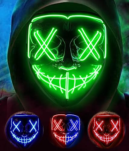 AnanBros Halloween Maske, LED Purge Maske im Dunkeln Leuchtend, Halloween Purge Maske 3 Beleuchtungsmodi für Kostümspiele Cosplays Feste und Partys von AnanBros