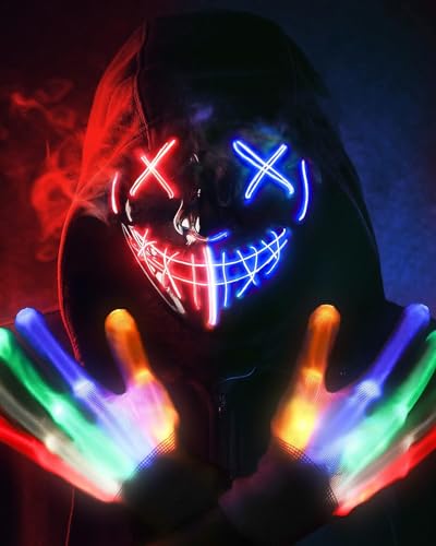 AnanBros Halloween kostüm, Horror Maske Totenkopf Handschuhe Kostüm, leuchten 6 Modi LED Glühhandschuhe, LED Scream Ghostface, Halloween kostüm for Herren Kinder Jungen Teenager AnanBros Halloween kostüm, Horror Maske Totenkopf Handschuhe Kostüm, leuchten 6 Modi LED Glühhandschuhe, LED Scream Ghostface, Halloween kostüm for Herren Kinder Jungen Teenager von AnanBros