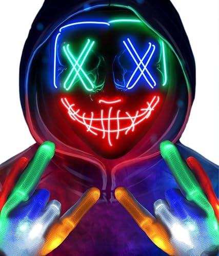 AnanBros Halloween kostüm, Horror Maske Totenkopf Handschuhe Kostüm, leuchten 6 Modi LED Glühhandschuhe, LED Scream Ghostface, Halloween kostüm for Herren Kinder Jungen Teenager AnanBros Halloween kostüm, Horror Maske Totenkopf Handschuhe Kostüm, leuchten 6 Modi LED Glühhandschuhe, LED Scream Ghostface, Halloween kostüm for Herren Kinder Jungen Teenager von AnanBros