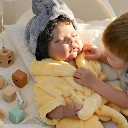 Anano 20" (50 cm) Lebensechte Reborn-Puppe Vollsilikon Afroamerikanisches Biracial Baby Mit Naturgetreuen Locken - Anatomisch Korrekt von Anano