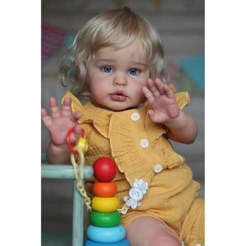 Anano 24 Zoll (60 cm) Große Reborn Baby Lebensecht Babypuppe Babypuppe Wie Echt Für Kinder, Realistische Newborn Baby Puppe Mit Blonden Haaren Und Zubehör von Anano