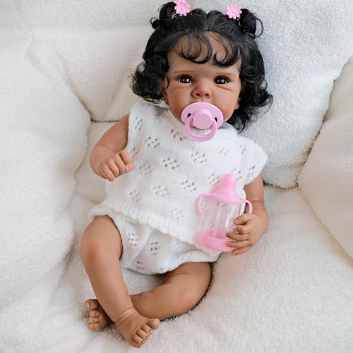 Anano 45 cm Afroamerikanische Reborn Baby Vollsilikon Lebensecht Mit Natürlichen Hautfalten Und Beweglichen Gliedern- Lebensechte Reborn-Babypuppe Schwarze Für Kinderab 3 von Anano