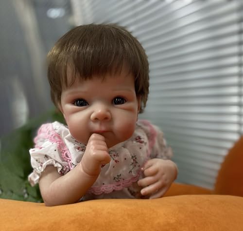 Anano 45cm Reborn Puppe Mädchen - Silikon Baby Mit Handimplantiertem Haar & Vollständigem Zubehör (Ohrringe, Magnet-Schnuller) - Realistisch Wie EIN Neugeborenes - Für Sammler & Kinder 3+ von Anano