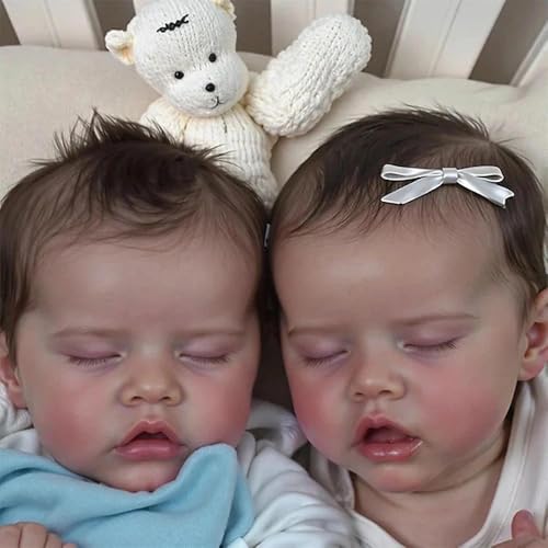 Anano 45cm Vollsilikon Baby Reborn Zwillings Puppen – Fühlen Sich An & Sehen Aus Wie Echte Babys Realistische, Handgefertigte Newborn Baby Puppen Zwillinge Als Sammler-Set Für Mädchen von Anano