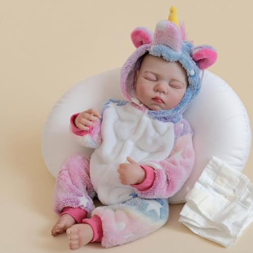 Anano 48 cm Reborn-Babypuppe Mädchen Vollsilikon - Realistisches Newborn Baby Puppe - Spielzeug Mit Weicher Haut & Niedlichen Pinken Einhorn-Strampler - Für Kinder Ab 3 Jahren & Sammler Anano 48 cm Reborn-Babypuppe Mädchen Vollsilikon - Realistisches Newborn Baby Puppe - Spielzeug Mit Weicher Haut & Niedlichen Pinken Einhorn-Strampler - Für Kinder Ab 3 Jahren & Sammler von Anano