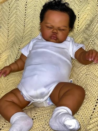 Anano 61cm Reborn-Puppe Mädchen Schwarze Lebensechte Babypuppe, 24 Zoll Afroamerikanische Reborn Toddler Mit Brauner Haut Beweglichen Gliedern, Biracial Silikon Babypuppe Für Kinder Ab 3+ von Anano