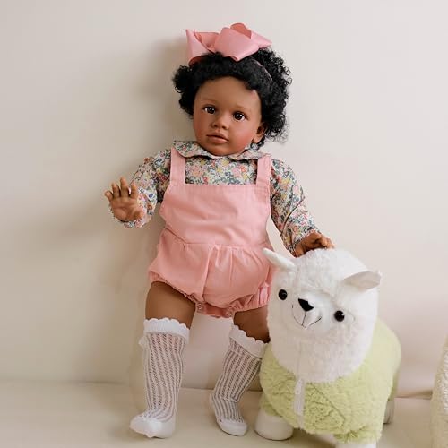 Anano 66 cm Lebensechte Babypuppe Schwarze, Große Afroamerikanische Reborn Puppe Mit Lockigem Haar, Realistisches Biracial Reborn Toddler Puppe Wie Echtes Kleinkind Ab 3 Jahren von Anano
