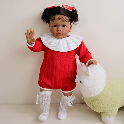 Anano 66 cm Reborn Toddler Lebensechte Schwarze Babypuppe, Große Afroamerikanische Reborn Puppe Mit Lockigem Haar, Biracial Puppe Wie Echtes Baby Spielzeug Ab 3 Jahren von Anano