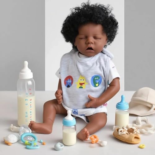 Anano Afroamerikanische Reborn Baby Puppe 45cm Realistische Schwarze Biracial Vollsilikon Baby Junge Puppe Mit Details Und Lebensechtem Zubehör, Geschenk Für Kinder Ab 3 Jahren von Anano