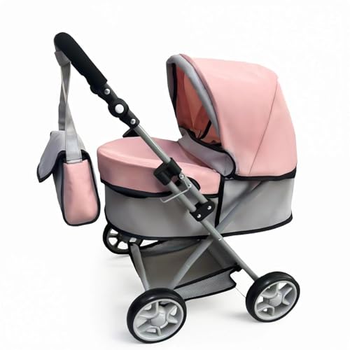 Anano Baby Puppenwagen & Kinderwagen Mit Verdeck, Leichter Faltbarer Puppenbuggy -Stil Für Puppen Bis 55 cm (22 Zoll) – Inklusive Staufach & Schultertasche – Geschenk Für Mädchen Ab 3 Jahren von Anano