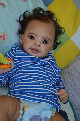 Anano Biracial Reborn Baby Puppe 21Zoll - Schwarze Junge Gemischte Lebensechte Neugeborene Puppe Mit Dunkelbrauner Haut - Echt Aussehend von Anano