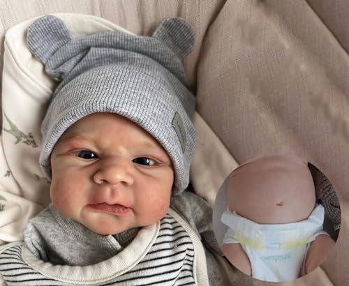 Anano Echte Reborn Baby Vollsilikon Lebensecht Junge 17 Zoll Babypuppen Lebensecht Reborn Puppe Vollsilikon Realistische Babypuppe Silikon Puppen Baby Mit Hut Und Lätzchen von Anano