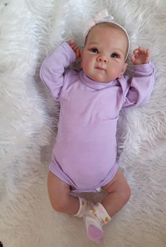 Anano Gewicht Reborn Baby Vollsilikon Lebensecht Mädchen 45 cm Reborn Baby Puppe Realistische Babypuppe Sammlerpuppe Mit Lebensechten Details & Vollständigem Zubehör (Violetter Strampler) von Anano