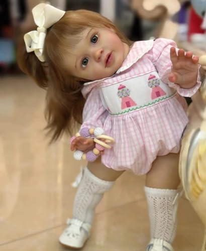 Anano Große Reborn Toddler Puppen Mädchen Stehende Realistische Silikon Baby Puppe Echte Rote Ausschläge 26 Zoll Lebensechte Puppen Reborn Baby Augen Offene Langes Haar von Anano