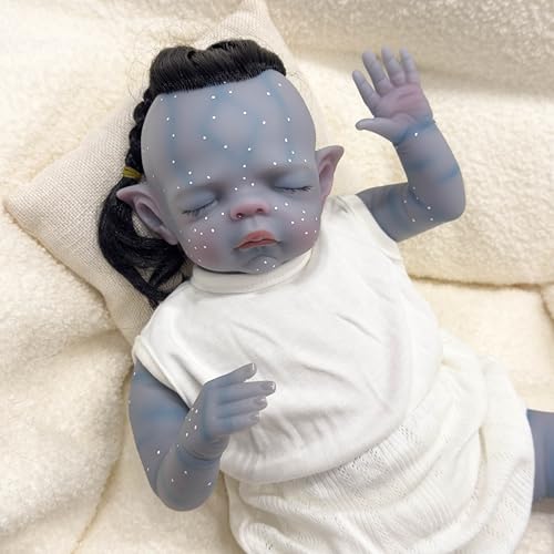 Anano 45CM Schwarzes Reborn Baby Mädchen Puppe Vollsilikon Lebensechte Babypuppen Wie Echt Afrikanisch-Amerikanische Echte Baby Puppe Silikonpuppe (19"-B34-BAUMWOLLE-WEISS) von Anano