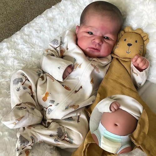 Anano Lebensechte Babypuppen Vollsilkion-Reborn-Puppe Junge 43cm 17 Zoll Realistische Newborn Baby Puppe Sieht Aus Wie EIN Echter Säugling Mit Anatomischen Details, Wasserfestes Design von Anano