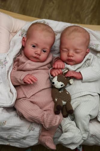 Anano Realistische Reborn Baby Puppen Junge Und Mädchen Zwillinge Set 45 cm Lebensechte Babypuppen Silikonpuppe Mit Stoffkörper, Handgefertigte Silikon Zwillinge Für Sammler von Anano