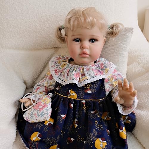 Anano Realistische Reborn Bebe Puppen Mädchen Ellie - 60 cm Große Echte Leben Baby Puppen, Lebensechte Handgemachte Tuch Körper Nette Reborn Puppen Mit Langem Haar von Anano