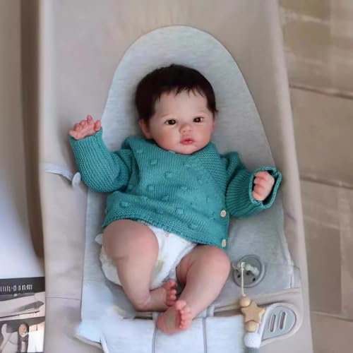 Anano Reborn Baby Junge Vollsilikon Lebensecht Puppe 45CM Babypuppe Wie Echtes Baby Junge Puppe Wie Echtes Silikon Baby Reborn Baby Puppen Lebensecht Neugeborenes von Anano