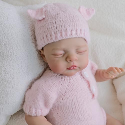 Anano Reborn Baby Lebensecht - 45cm Realistische Babypuppe Mädchen, Lebensechte Silikon-Babypuppe Mit Weichem Stoffkörper, Schlafende Newborn Baby Puppe Wie Echt Für Mädchen von Anano