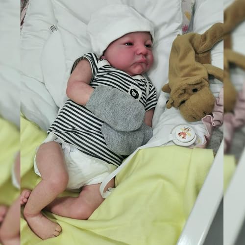 Anano Reborn Baby Lebensechte Puppen Levi Augen Öffnen 19-Zoll Silikon Baby Junge Puppen Lebensechte Babypuppen Die Echte Newborn Baby Puppe Reborn Babys Mit Blutvenen Handschuhe von Anano