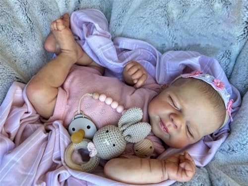 Anano Reborn Baby Mädchen- 48CM/19 Zoll Reborn Puppen Lebensechte Babypuppen Newborn Baby Puppe Wie Echtes Baby Puppe Silikon Babypuppe Mit Haaren Und Schnullerkette von Anano