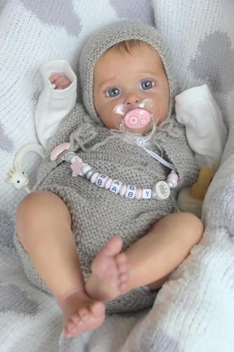 Anano Reborn Baby Mädchen Lebensechte Babypuppen 45cm Silikon Echte Babypuppe Jungen Lebensechte Puppen Die Aussehen Wie Echtes Babys Mit Schnuller Kette Für Alter 3+ von Anano