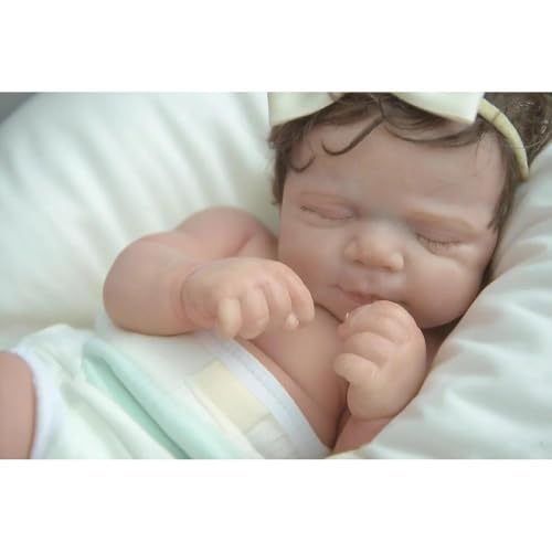Anano Reborn Baby Mädchen Puppe 18 Zoll 45cm Vollsilikon Baby, Posierbar & Handgefertigt, Realistische Silikonpuppe (in Echter Babygröße, Weich & Sicher Für Kinder Ab 3 Jahren) von Anano