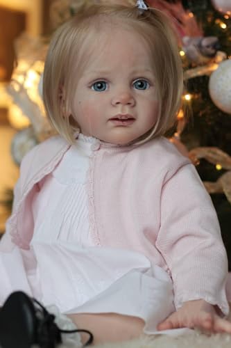 Anano Reborn Baby Mädchen Puppe Lebensecht 58CM Reborn Kleinkind Baby Puppe Mit Weicher Stoffkörper Babypuppe Mädchen Wie Echtes Neugeborenes Baby Blaue Augen von Anano