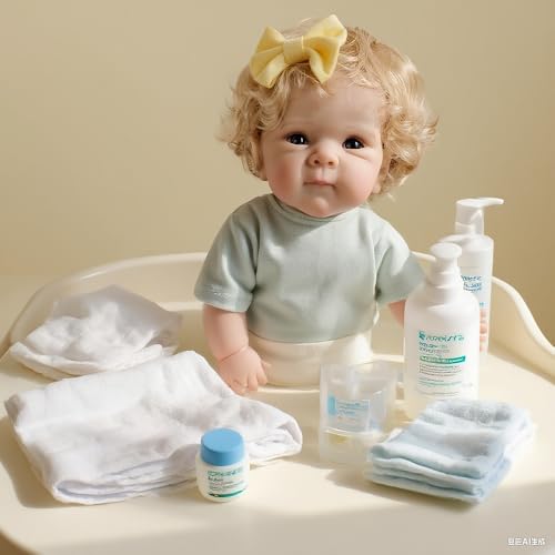 Anano Reborn Baby Puppe Mädchen Vollsilikon 45 cm Lebensechte Babypuppen Mit Weichem Körper & Beweglichen Gelenken, Komplettem Outfit & Zubehörset von Anano