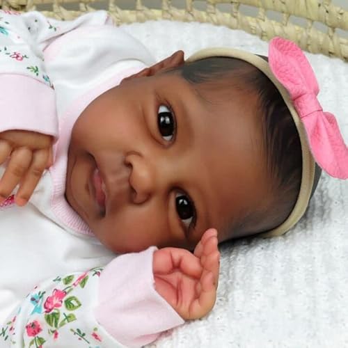 Anano Reborn Baby Puppen, 20 Zoll Zweirassisch Babypuppe Offene Augen Vinyl Gemischt Lebensechte Baby Puppen 50cm Dunkelbraune Haut Schwarz Realistische Babypuppen von Anano
