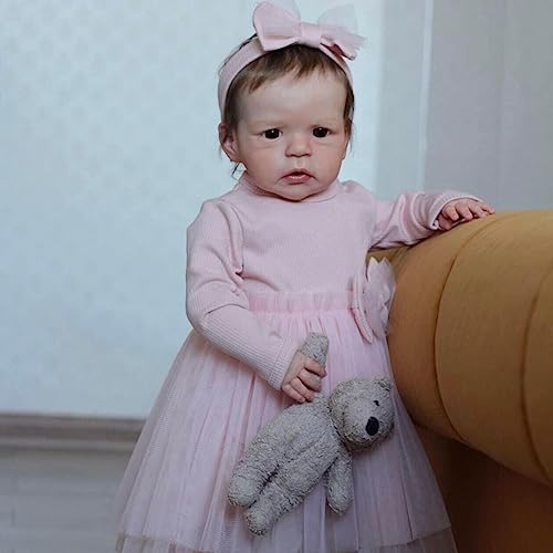 Anano Reborn Baby Puppen 24 Zoll Realistische Newborn Baby Puppen Toddler Mädchen Augen Offen Für Leben Wie Reborn Silikon Babys Real In Aussehen Flopkopf Baby Puppe Mit Verwurzeltem Braunem Haar von Anano