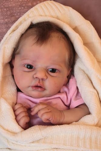 Anano Reborn Baby Puppen Lebensecht Mädchen 45CM Reborn Babypuppen Silikon Baby Mädchen Weichem Körper Babypuppe Wie Echtes Newborn Baby Kleinkind Puppen Offene Augen von Anano