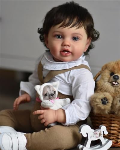 Anano Reborn Baby Puppen Lottie 24-Zoll Neugeborene Baby Puppe, Die Echte Vinyl Baby Puppe Mit Hand Wurzelhaar, Augen Öffnen Geschenk Für Kinder Alter 3+ von Anano