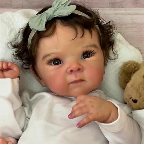 Anano Reborn Baby Puppen Realistische Mädchen 18 Zoll Silikon Vinyl Ganzkörper Mädchen Süße Wiedergeborene Puppe Mit Den Händen In Den Haaren Für Kinder Alter 3+ von Anano