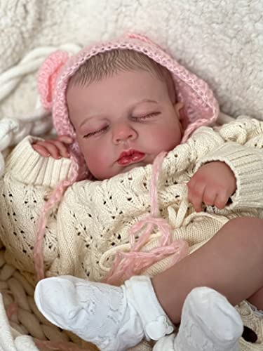 Anano Reborn Baby Vollsilikon Lebensecht 20 Zoll Realistische Neugeborene Baby Mädchen Puppe 50CM Schlafendes Baby Ganzkörper Silikon Flexible Puppe (Waschbare) von Anano