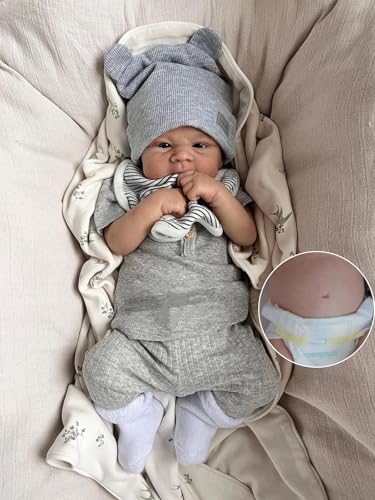 Anano Reborn Baby Vollsilikon Lebensecht 45CM Reborn Baby Junge Puppe Babypuppe Wie Echtes Silikon Babys Puppe Reborns Puppen von Anano