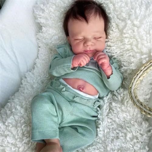 Anano Reborn Baby Vollsilikon Lebensecht 46CM Silikon Baby Puppen Reborn Baby Junge Puppe Babypuppen Wie Echtes Schlafendes Baby Ganzkörper Silikon Reborn Baby Junge von Anano