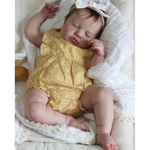Anano Reborn Baby Vollsilikon Lebensecht-50CM Reborn Baby Mädchen Waschbar Realistisch Silikon Reborn Baby Puppe Echt Aussieht Reborn Puppen Lebensecht Babypuppen Mit Zubehör von Anano